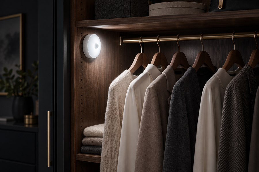 Glowent motion sensor light used in a wardrobe
